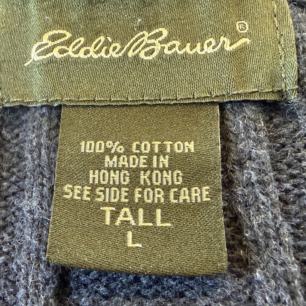 Eddie Bauer Fisherman Cable Knit Sweater Mens‎ Large Tall Blue Crew Neck Grandpa - Picture 6 of 7